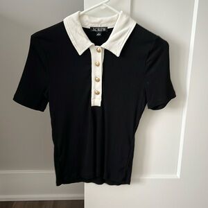 J crew short sleeve black cotton with cream collar